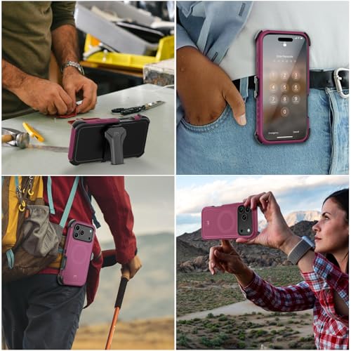 M MYBAT PRO for iPhone 17 Pro Case with Belt Clip Holster,[Compatible with Magsafe] w/Screen Protector,Anti-Drop,Shockproof,w 360°Rotating Kickstand,Heavy Duty Protection (Plum) - color: Plum
