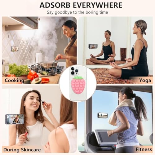 Suction Phone Holder, Strawberry Grip - Mirror/Bathroom Selfies, Pink Green - color: Strawberry Pink Green