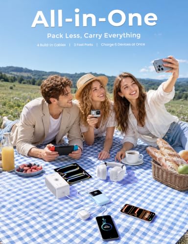 15000mAh Portable Charger Power Bank, Smaller Built-in 4 Cables SkyBlue - color: SkyBlue