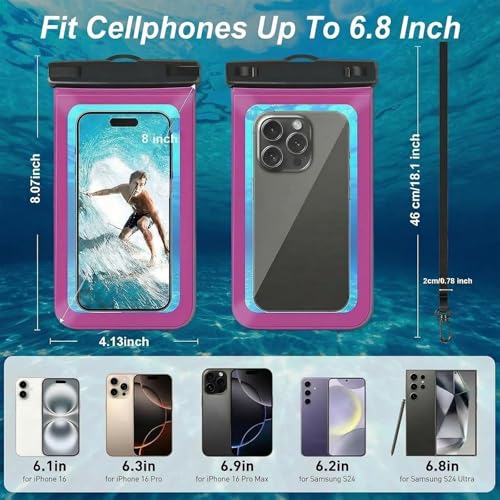 [1 Pack Waterproof Phone Case, 6.8" Universal Dry Bag for iPhone 15/14/13/12 Pro Max, IPX8 Waterproof Pouch, Cruise Ship & Beach Essentials, Bright Red - color: B7-Bright Red-1 pack, size: 6.8in