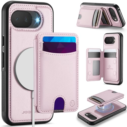 Wallet Case for Google Pixel 10a Compatible with MagSafe for Men Women, 2 in 1 Detachable Magnetic Phone Case with Card Holder Kickstand RFID Blocking for Pixel 10a (Pink) - color: Pink