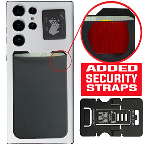 Phone Wallet - Adhesive Card Holder - Cell Phone Pouch - Stick on Lycra Pocket by Gecko - Carry Credit Cards and Cash - color: --BLANK-- GRAY