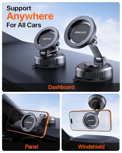 Miracase for MagSafe Car Mount[3600gf Strong Magnet & 89+LBS Suction Base]Vacuum Magnetic Phone Holders for Your Car, 360° Adjustable Dashboard & Windshield Mount with Dash Accents for All Smartphones - color: Striped Black