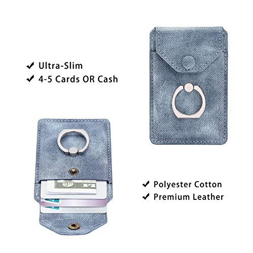 Self Adhesive Phone Card Wallet with Ring Stand Flip Cover, Denim Blue - color: Denim Blue