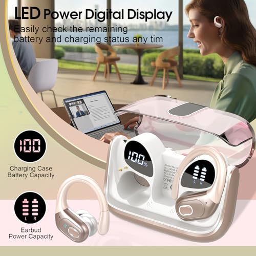 Aptkdoe Wireless Earbuds 75H Bluetooth 5.4 Sport Headphones with Earhooks - color: Rose Gold