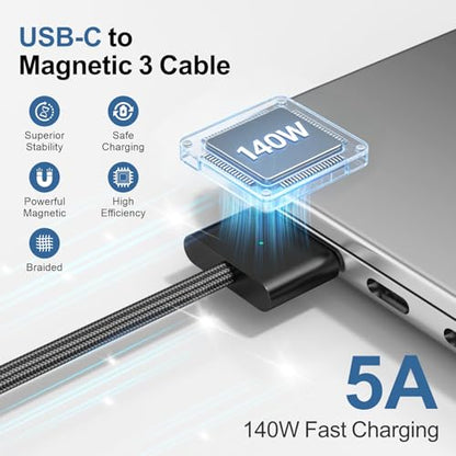 140W USB-C to Magnetic 3 Cable 6.6ft, for MacBook Pro/Air M2-M5, White - color: White