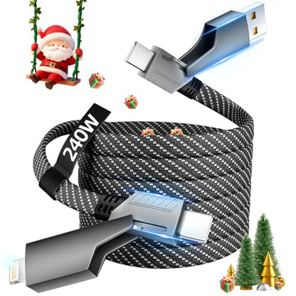 USB C Cable Fast Charging, 240W MAX 4 in 1 Charging Cable with E-Mark Chip - color: Black&Gray, size: 1Pack 5 ft