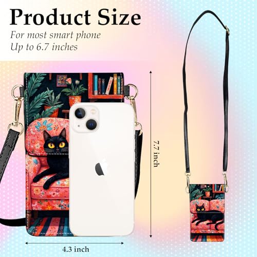 Small Crossbody Bags for Women Touchscreen Cell Phone Bag Cross Body Purses with adjustable Strap,Gifts For Teenage Girls - color: Black Cat Floral Sofa
