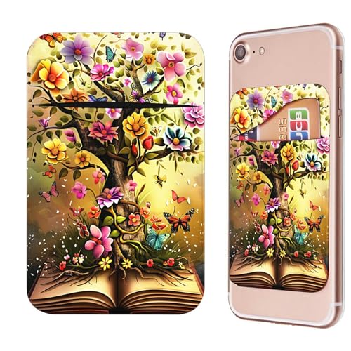 Phone Credit Card Holder Stick on, Phone Case Wallet, Cell Phone Pocket Self Adhesive Stretchy Lycra Stick on Wallet ID Credit Card Case Pouch Sleeve for All Smartphones, Flower Tree - color: Phone Case Wallet-613