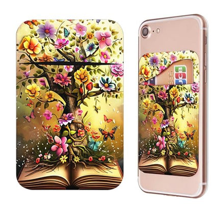 Phone Credit Card Holder Stick on, Phone Case Wallet, Cell Phone Pocket Self Adhesive Stretchy Lycra Stick on Wallet ID Credit Card Case Pouch Sleeve for All Smartphones, Flower Tree - color: Phone Case Wallet-613
