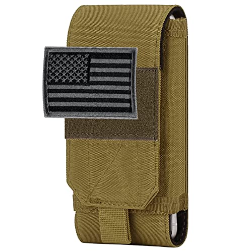 Tactical Molle Phone Case, Heavy Duty Loop Belt Holster Pouch with Flag Patch for iPhone 17 Pro Max/16 Pro Max/16 Plus/16 Pro/16/15 Pro Max/14 Pro Max/13 Pro Max, for Galaxy S24 Ultra - color: Khaki