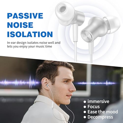 ASKUBSKU 3.5mm Headphones Wired Earbuds for Chromebook Laptop PC, Silver - color: Silver