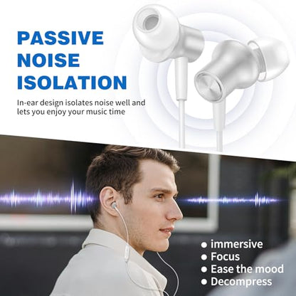 ASKUBSKU 3.5mm Headphones Wired Earbuds for Chromebook Laptop PC, Silver - color: Silver