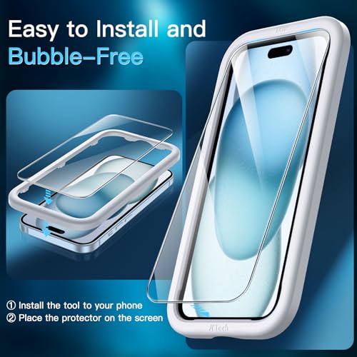JETech Screen Protector for iPhone 15 Plus, 2-Pack | 9H Tempered Glass, HD Clear, Anti-Scratch Protection, Easy Installation Tool - size: iPhone 15 Plus