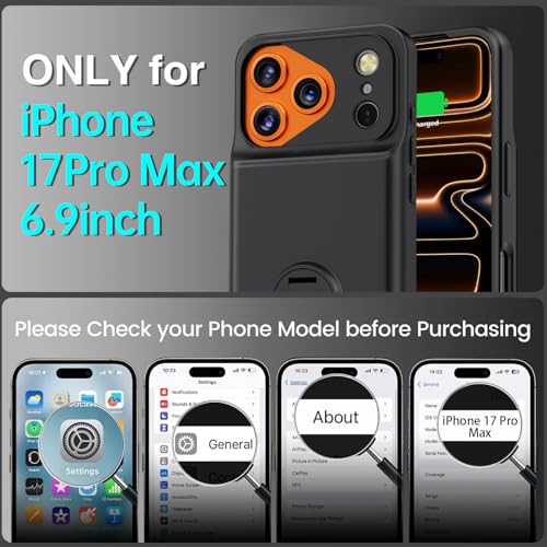 BOPPS 2025 New Battery Case for iPhone 17 Pro Max with Stand,Ultra Slim 8500mAh Portable Rechargeable Strong Protective Extended Charger Cover for iPhone 17 Pro Max Charging Case-6.9inch Black - size: iPhone 17 Pro Max