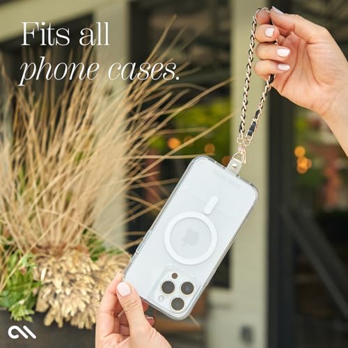 Case-Mate Phone Charm Wrist Strap - Gold Chain/Black Leather | Detachable Anti-Theft Phone Strap - Hands-Free iPhone Wrist Strap for Women - Phone Chain Wristlet for Galaxy, Pixel & More - color: Black Leather