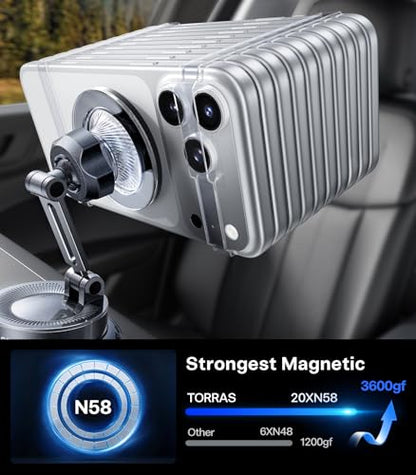 TORRAS 2026 Upgraded Vacuum Car Phone Holder for MagSafe Car Mount [98+ LBS Strongest Suction | 24 N58 Magnets] 360° Adjustable Magnetic Phone Holders for Your Car, for iPhone 18-12 Pro Max Plus Air