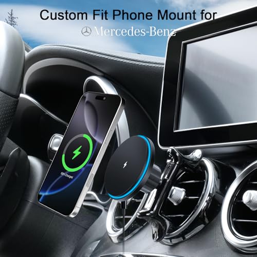 MagSafe Car Mount for Mercedes-Benz [15W Wireless Charging], Round Air Vent Holder, Compatible with Mercedes Benz GLC, C-Class, E-Class, A/B/C-Class, GLC/GLB/GLA/Sprinter, Mercedes Benz Accessories - style: Magsafe+Wireless Charger