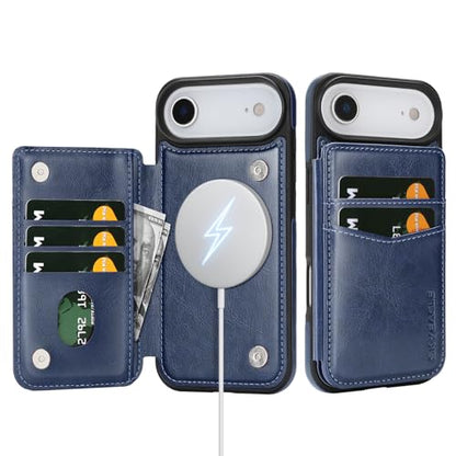 SkyEagle Compatible with MagSafe iPhone 17 Air Case Wallet,Blue | Magnetic Clasp,RFID Blocking,PU Leather,Flip Folio Shockproof Phone Cover,with Credit Card Slots & Kickstand for Men & Women - color: Blue, size: iPhone 17 Air - 6.5"