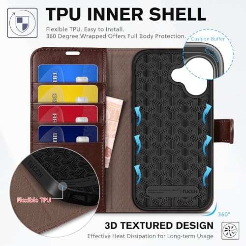 TUCCH Wallet Case for iPhone 17 (6.3") 2025, Flip Stand, Chocolate Brown | RFID Blocking, 4 Card Holders, Kickstand, PU Leather, Shockproof TPU Shell, Magnetic Closure, Protective Folio Cover - color: Chocolate Brown
