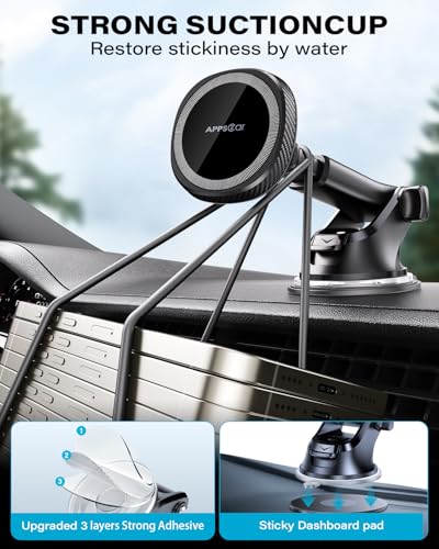 APPS2Car for Magsafe Car Phone Mount, Dashboard & Windshield Suction Cup - color: Black