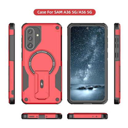 for Galaxy A37/A36-5G Case Military-Grade Dropproof Phone/Invisible Kickstand with MagSafe/HD Screen Protector, Protective Magnetic Phone Cover for Samsung Galaxy A37 4G/5G&A36 5G (Red) - color: Red
