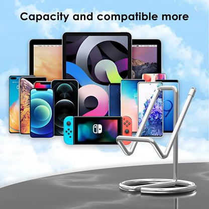 Metal Cell Phone Stand for Desk, Cute One-Piece Phone Holder, Stable Desktop Display Dock for iPhone, iPad, Samsung, Tablets & All Mobile Phones, Silver - color: Silver