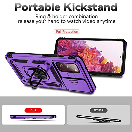 for Samsung Galaxy S20 FE 5G Case with Camera Lens Cover HD Screen Protector, Military-Grade Drop Tested Magnetic Ring Holder Kickstand Protective Phone Case for Samsung Galaxy S20 FE 5G, Purple - color: Purple with camera cover Military-Grade 2nd gen