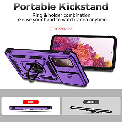 for Samsung Galaxy S20 FE 5G Case with Camera Lens Cover HD Screen Protector, Military-Grade Drop Tested Magnetic Ring Holder Kickstand Protective Phone Case for Samsung Galaxy S20 FE 5G, Purple - color: Purple with camera cover Military-Grade 2nd gen