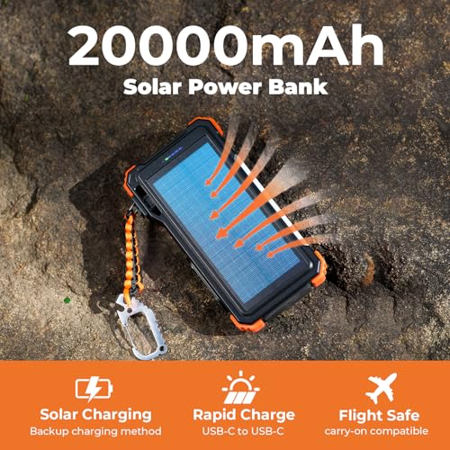 BLAVOR Solar Power Bank 20000mAh, Wireless Charger for Phones & Apple Watch - color: Orange