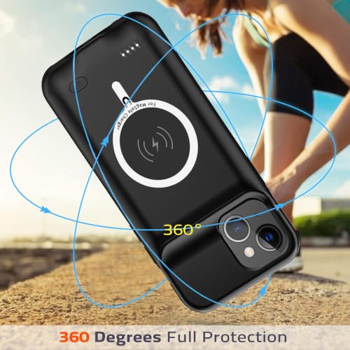 Battery Case for iPhone 15, Upgraded 10000mAh Ultra-Slim Rechargeable Portable Extended Battery Pack Support Qi Wireless Charging Case Compatible with iPhone 15(6.1 inch) Charger Case Cover(Black) - size: iPhone 15