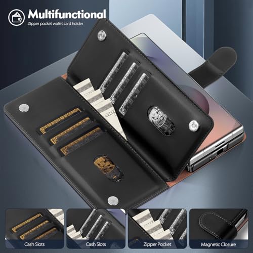 Shieldtop Compatible with Samsung Galaxy Z Fold 7 Wallet Case with Card Holder,Women Man RFID Blocking PU Leather Flip Shockproof Protective Cover Credit Card Holder Slots Kickstand,Black - color: Black, size: Samsung Galaxy Z Fold 7