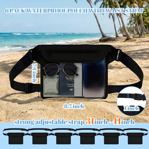6 Pcs Waterproof Pouch Dry Bag Fanny Pack for Beach Swimming,Black | Dry Bag Purse for Phone, Wallet Reusable Lightweight Belt Pouch, Water Wallet for Kayaking Boating Travel Water Activity - color: Black