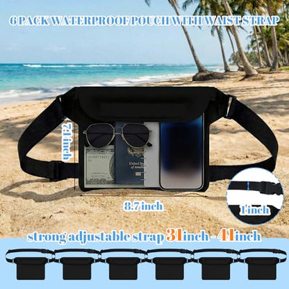 6 Pcs Waterproof Pouch Dry Bag Fanny Pack for Beach Swimming,Black | Dry Bag Purse for Phone, Wallet Reusable Lightweight Belt Pouch, Water Wallet for Kayaking Boating Travel Water Activity - color: Black