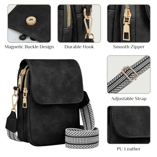 Fashion Small Crossbody Bags for Women Trendy Designer Cell Phone Purses | Adjustable Straps,with Card Holder,Detachable Wristlet Strap,small Cross Body Bag for Woman,Mini Bags,Travel Purse,Work,Gym - color: Black