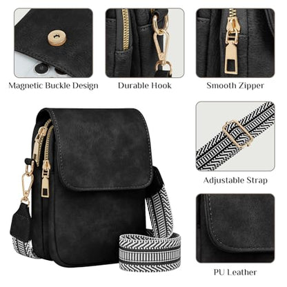 Fashion Small Crossbody Bags for Women Trendy Designer Cell Phone Purses | Adjustable Straps,with Card Holder,Detachable Wristlet Strap,small Cross Body Bag for Woman,Mini Bags,Travel Purse,Work,Gym - color: Black