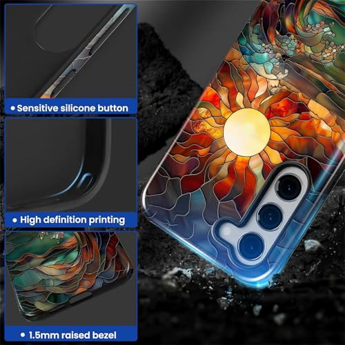 Case for Samsung Galaxy S23, 2 in 1 PC Hard Shell & Silicone Inner Bumper, AntiScratch Fullbody Cover Shockproof Slim Design Stained Glass Sun Waves - color: Stained Glass Sun Waves, size: Galaxy S23