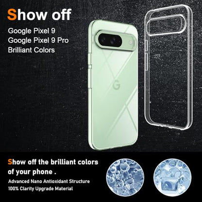 Silicone Clear Google Pixel 9/9 Pro Case, Ultra Thin with Comfort Grip | Soft Slim-Fit TPU Pixel 9/9 Pro Phone Cover,Non-Slip,Shockproof Protection,Scrath-Resistant - size: Pixel 9-9 pro case