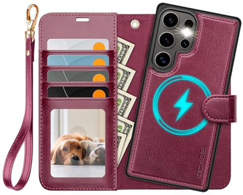 OCASE for Samsung Galaxy S25 Ultra Detachable Wallet Case, Burgundy | 2-in-1, Card Holder, RFID Blocking, Stand, Wrist Strap, Shockproof, Wireless Charging, Magnetic, PU Leather Flip Phone Cover - color: Burgundy, size: Samsung Galaxy S25 Ultra