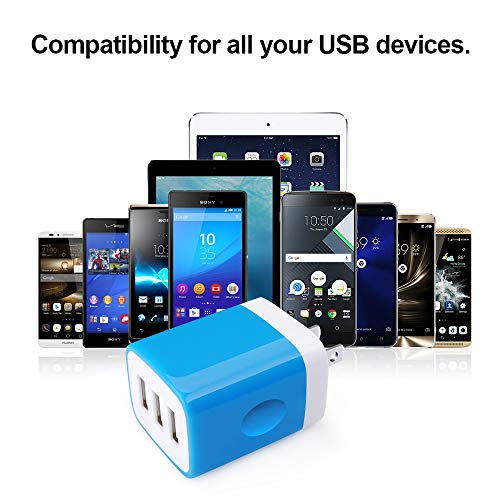 Wall Charger Adapter, USB Cubes,3Pack Universal Travel 3.1A Muti Port Plug - color: 3Pack-Blue