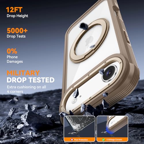 Magnetic for iPhone Air Case, Compatible with MagSafe, Full Body Rugged Case with Built-in Screen Protector & Kickstand & Belt-Clip (Gold) - color: Gold