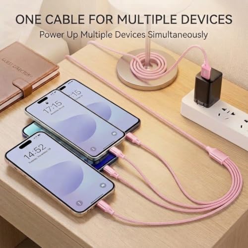 4 in 1 Multi Charging Cable 4ft 2 Pack,Braided MFi Certified Charger Cable - color: Rose-4ft-2Pack