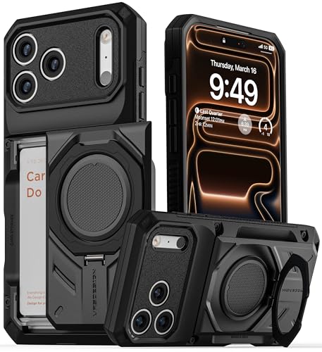 VRS DESIGN Damda Glide Hybrid for iPhone 17 Pro Max Case (2025) [Magnetic Card Wallet] [Stores 4 Cards] Heavy Duty Rugged Cover (No Wireless Charging) - Matte Black - color: Matte Black