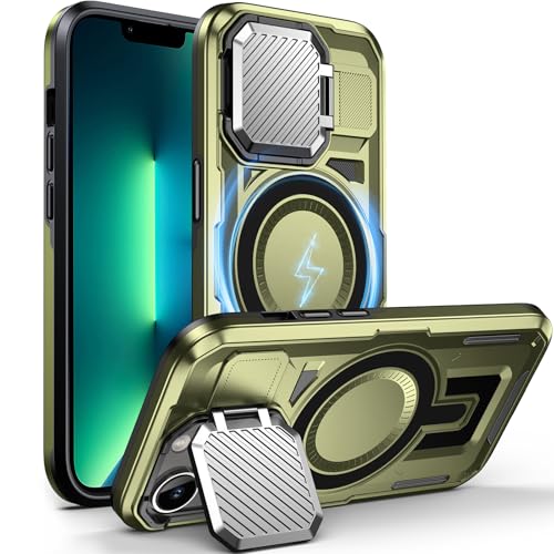 DASFOND Shield Series for iPhone 13 Pro Case with Camera Stand Cover [Compatible with MagSafe] Full Body Military Shockproof Protection Heavy Duty Rugged Magnetic Phone Case iPhone 13 Pro, Olive Green - color: Olive Green, size: Camera Stand iPhone 13 Pro