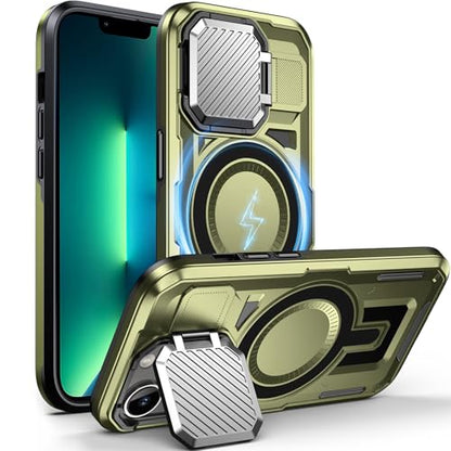 DASFOND Shield Series for iPhone 13 Pro Case with Camera Stand Cover [Compatible with MagSafe] Full Body Military Shockproof Protection Heavy Duty Rugged Magnetic Phone Case iPhone 13 Pro, Olive Green - color: Olive Green, size: Camera Stand iPhone 13 Pro