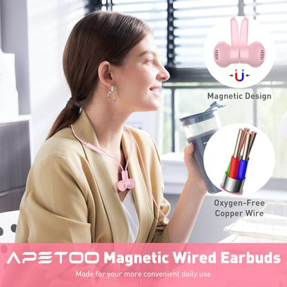 USB C Headphones Magnetic Wired Earbuds with Mic Volume Control 4ft Pink - color: Rose-Pink