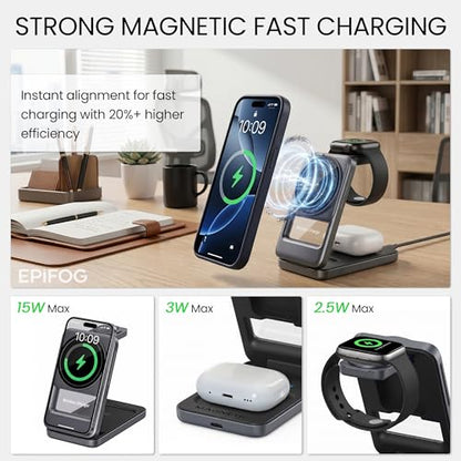 3 in 1 Charging Station Foldable Fast Charging for Magsafe Gray - color: Gray
