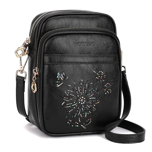 Small Crossbody Bags for Women, RFID Phone Purse with Card Slots, Triple Compartments Lightweight Shoulder Bag - color: 9-black