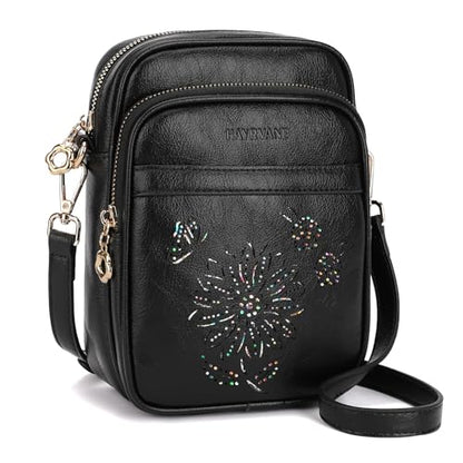 Small Crossbody Bags for Women, RFID Phone Purse with Card Slots, Triple Compartments Lightweight Shoulder Bag - color: 9-black