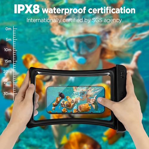 CACOE Floatable Waterproof Phone Pouch 2 Pack Up to 10.0", Black+Black | Floatable, IPX8 Waterproof Phone Case,Adjustable Lanyard,Dry Bags for Beach/Cruise/Travel/Camping/Kayak/Vacation Essentials - color: Black+Black, size: Up to 10.0"-Floatable